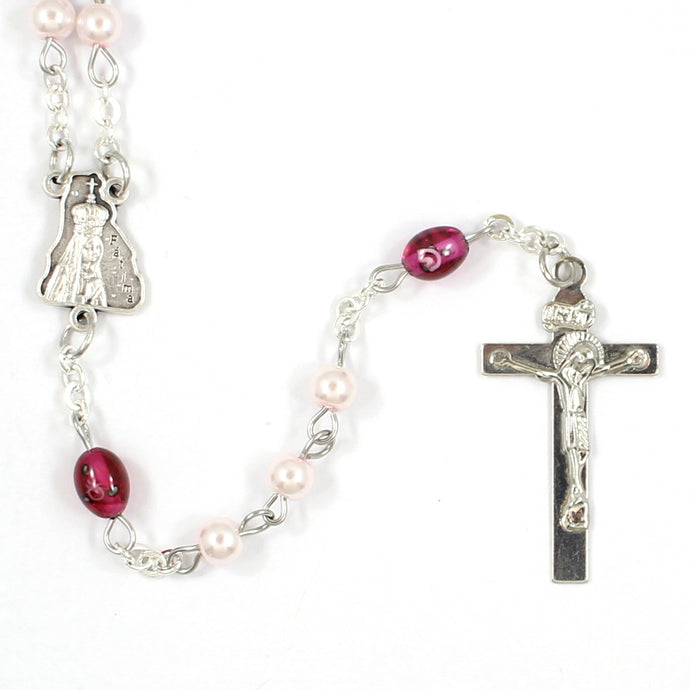 Pink Pearlized Fatima Handmade Traditional Catholic Rosary