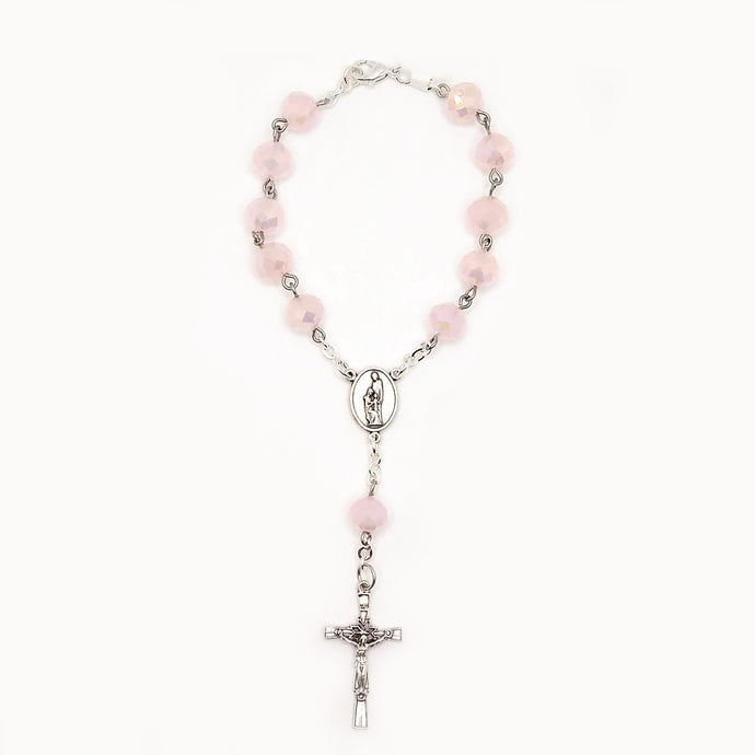 Pink sparkle Holy Spirit/Holy Family Auto Rosary