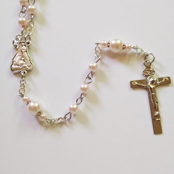 Pink Pearlized Fatima Handmade Traditional Catholic Rosary