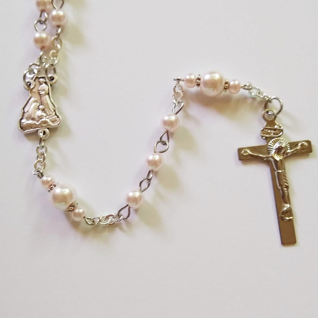 Pink Pearlized Fatima Handmade Traditional Catholic Rosary