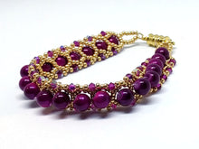 Load image into Gallery viewer, Gold and Fuchsia Swarovski Beaded Bracelet