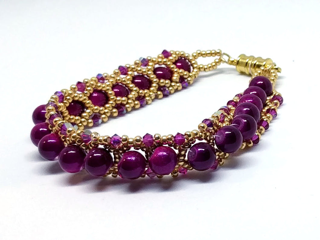 Gold and Fuchsia Swarovski Beaded Bracelet