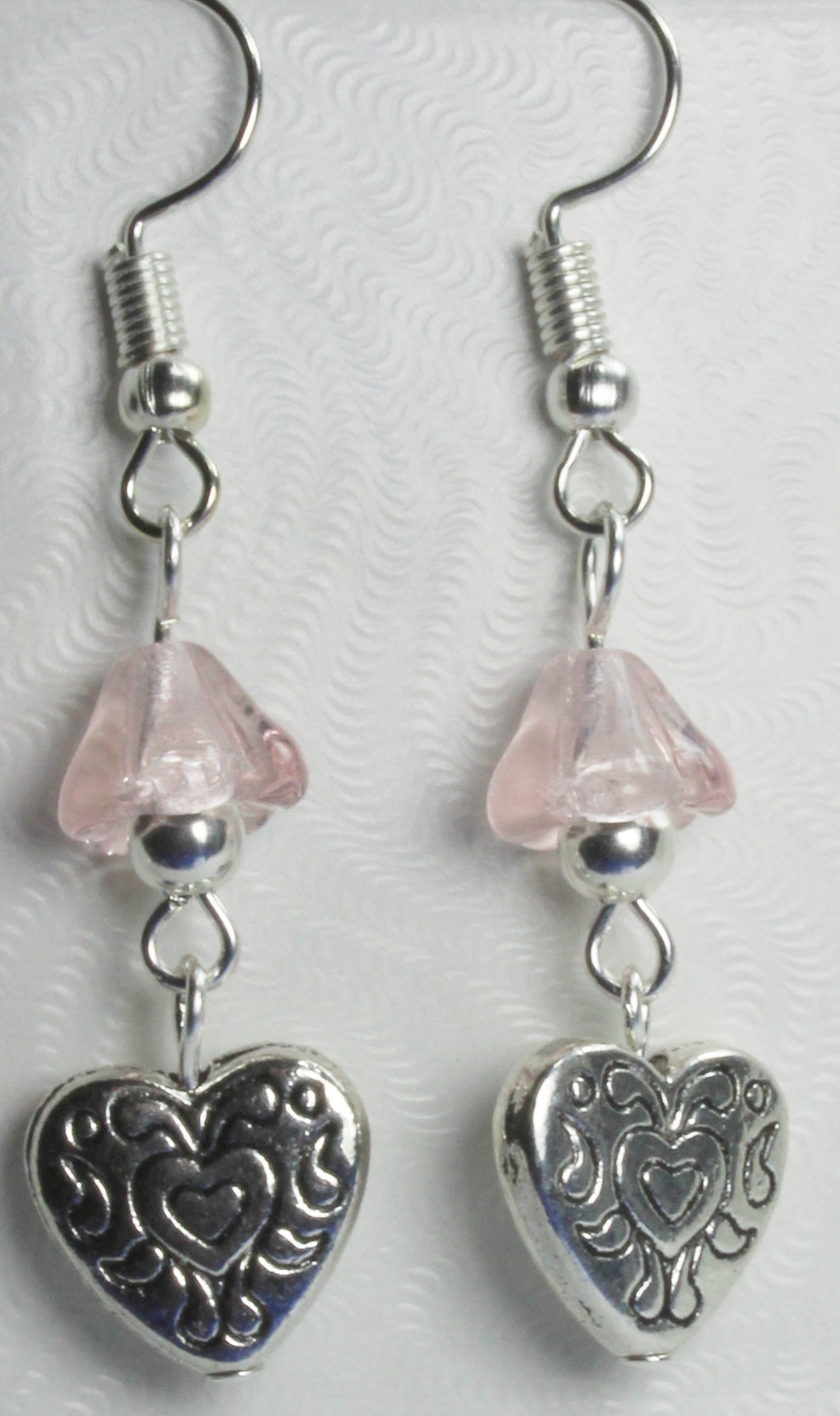 Silver and Pink Heart Earrings