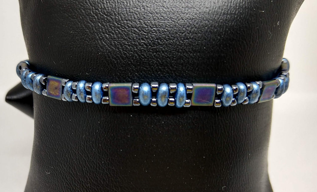 Blue and Black Beaded Bracelet