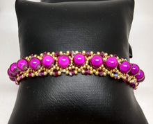 Load image into Gallery viewer, Gold and Fuchsia Swarovski Beaded Bracelet
