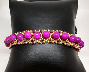 Gold and Fuchsia Swarovski Beaded Bracelet