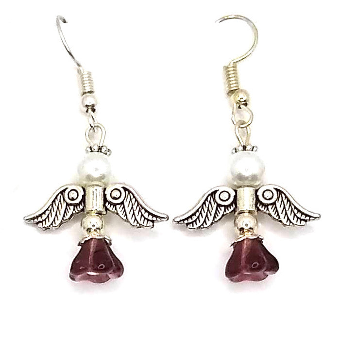 Angel Flower Earrings - Amethyst and Silver