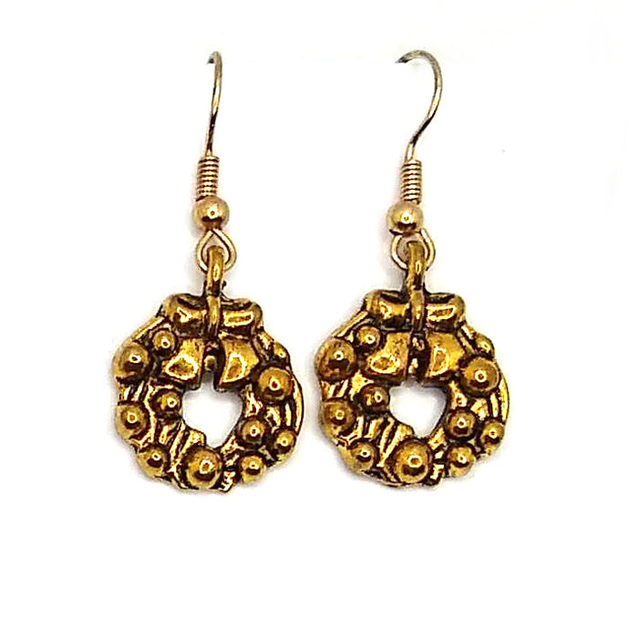 Gold Wreath Christmas Earrings