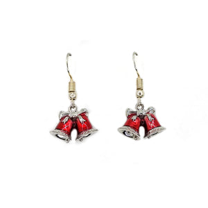 Silver and Red Bell Charm Earrings