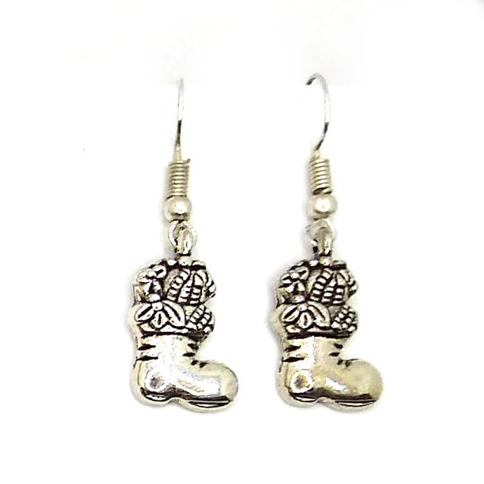 Silver Santa Boots Christmas Earrings