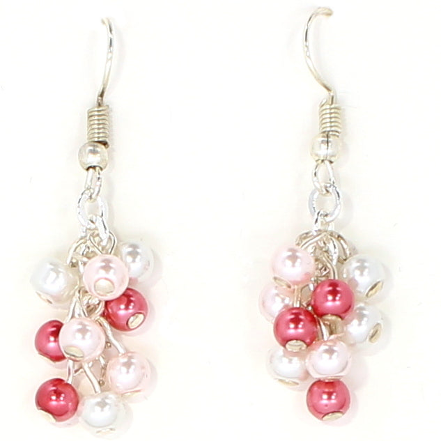 Red Pink and White Dangle Earrings