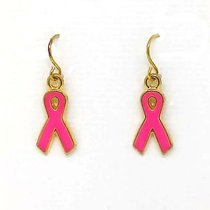 Pink and Gold Ribbon Awareness Earrings