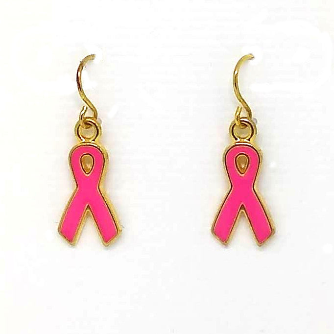 Pink and Gold Ribbon Awareness Earrings