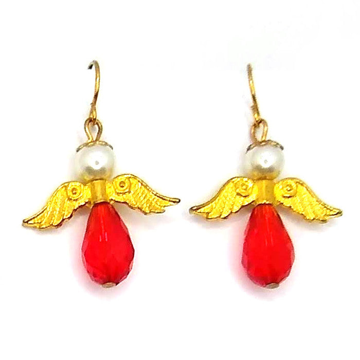 Angel Teardrop Earrings - Red and Gold