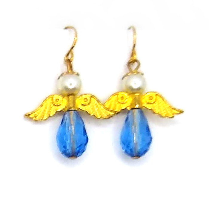 Angel Teardrop Earrings - Blue and Gold