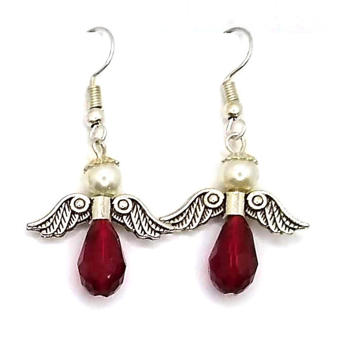 Angel Teardrop Earrings - Silver and Red