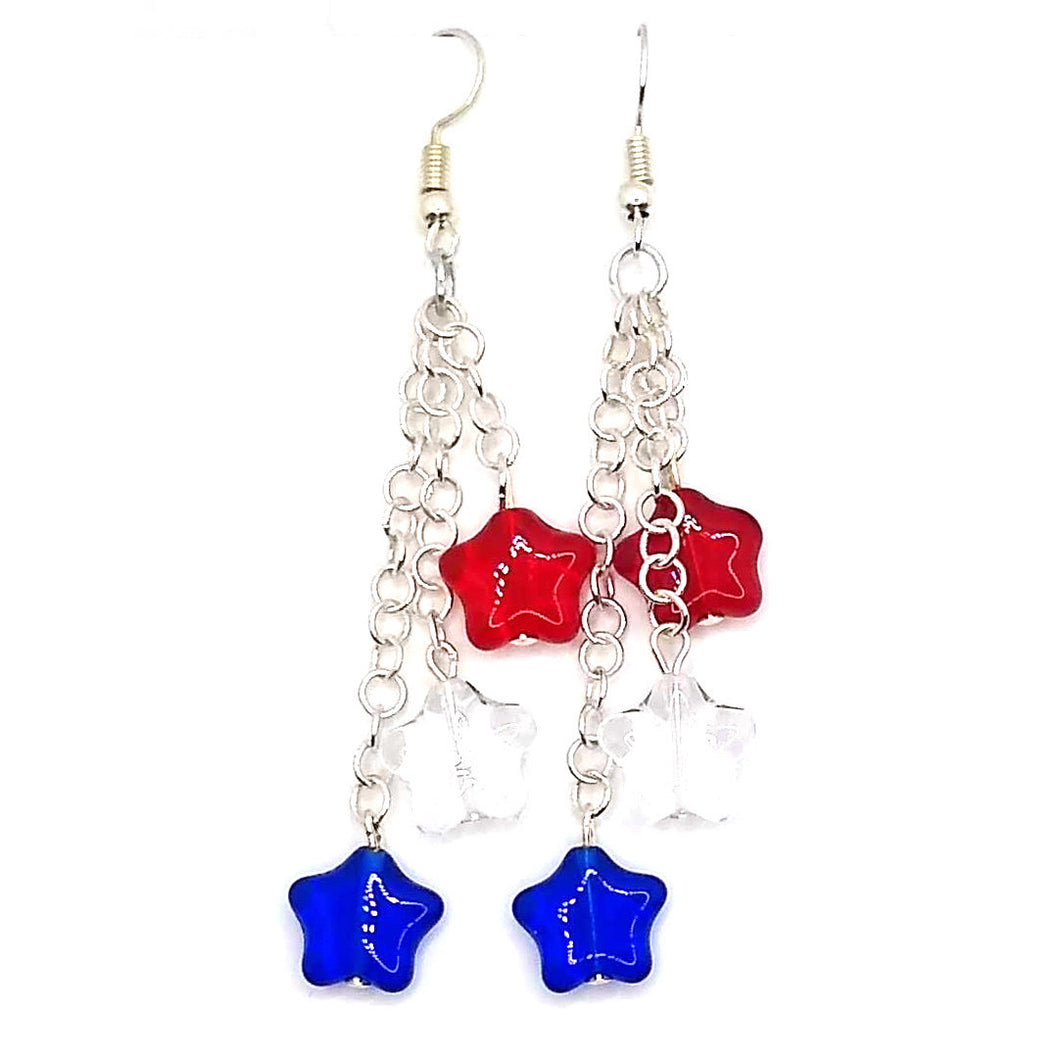 Red White and Blue Stars Dangle Earrings