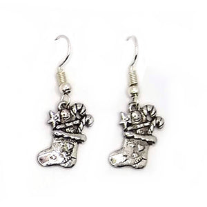 Silver Christmas Charm Earrings - Stockings