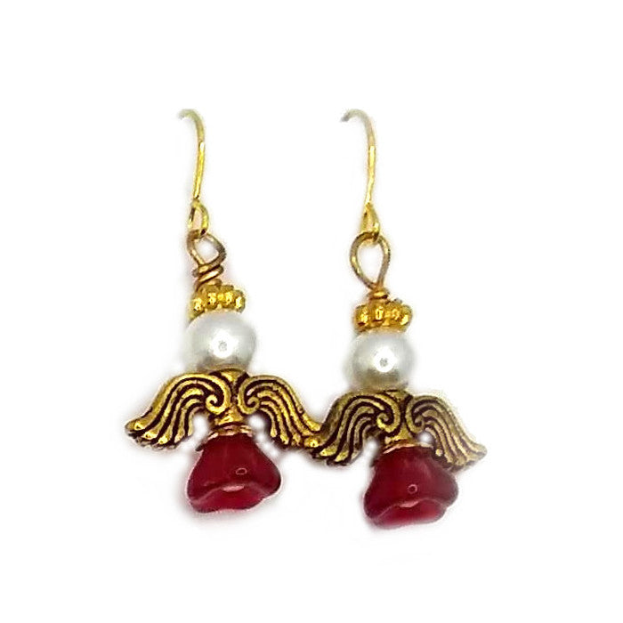 Red and Gold Angel Earrings