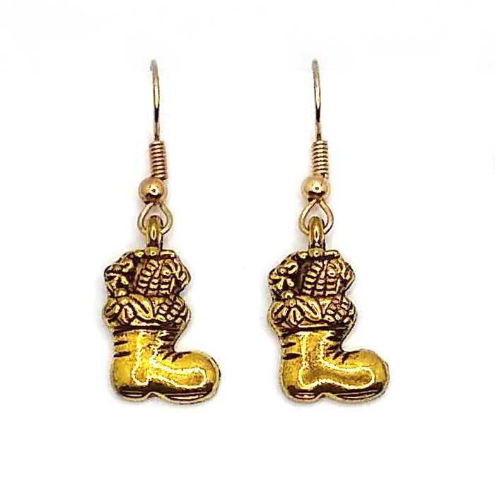 Gold Santa Boots Christmas Earrings