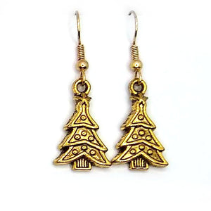 Gold Trees Christmas Earrings