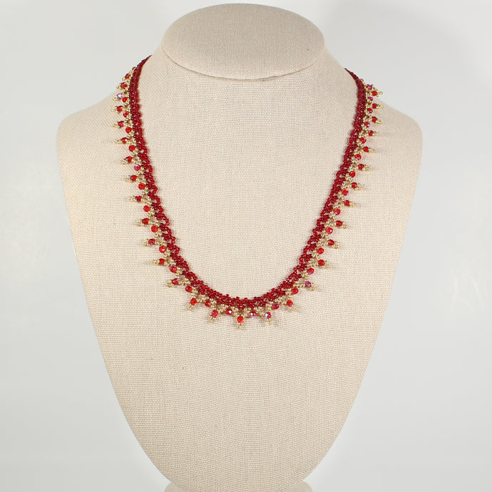 Red and Gold Sunrise Beaded Necklace