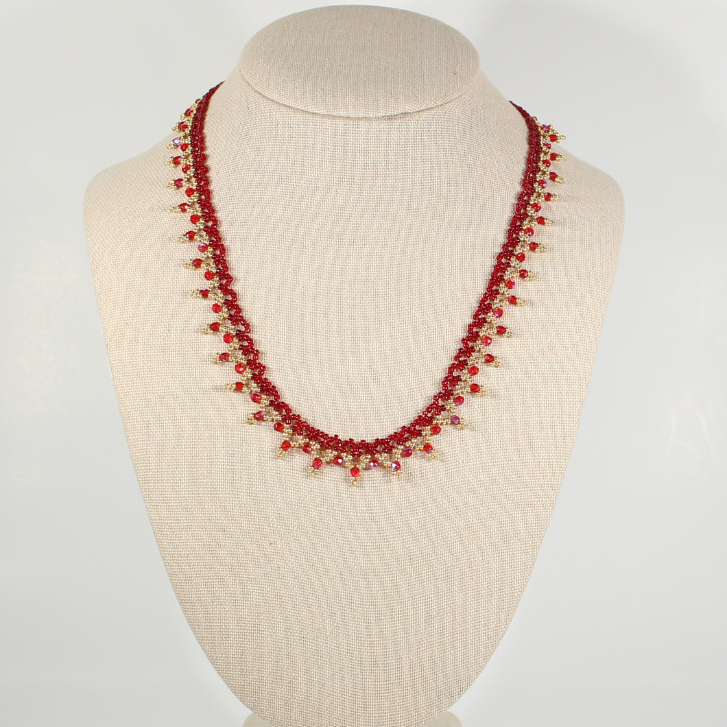 Red and Gold Sunrise Beaded Necklace