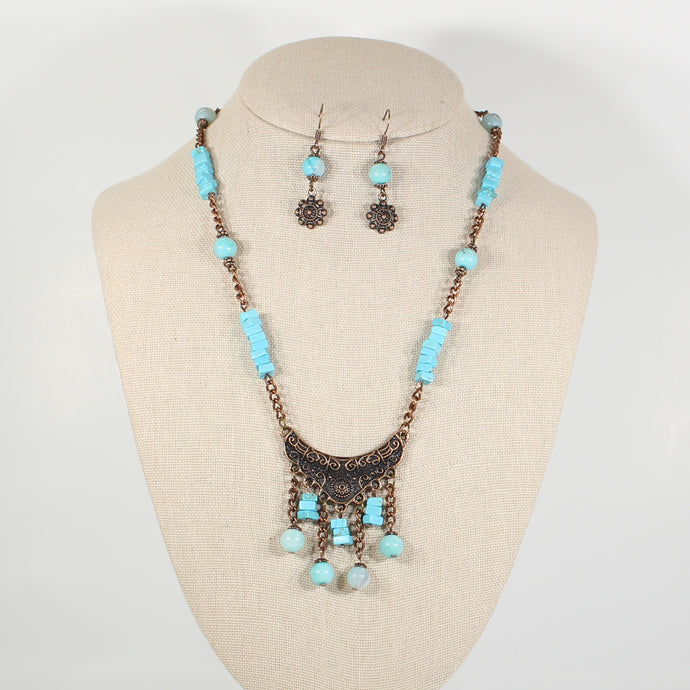 Turquoise and Copper Necklace and Earring Set