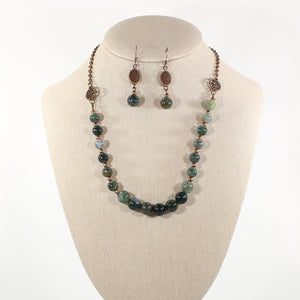 Green Fancy Jasper Gemstone and Copper Necklace and Earring Set