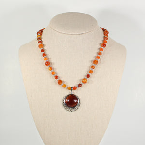 Orange Carnelian and Agate Gemstone Necklace and Earring Set