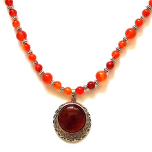 Load image into Gallery viewer, Orange Carnelian and Agate Gemstone Necklace and Earring Set