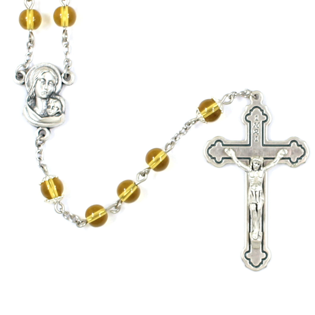 Yellow Madonna & Child Handmade Traditional Catholic Rosary