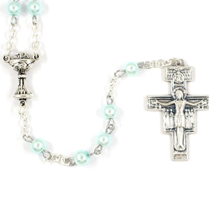 Blue Pearl San Damiano Handmade Traditional Catholic Rosary