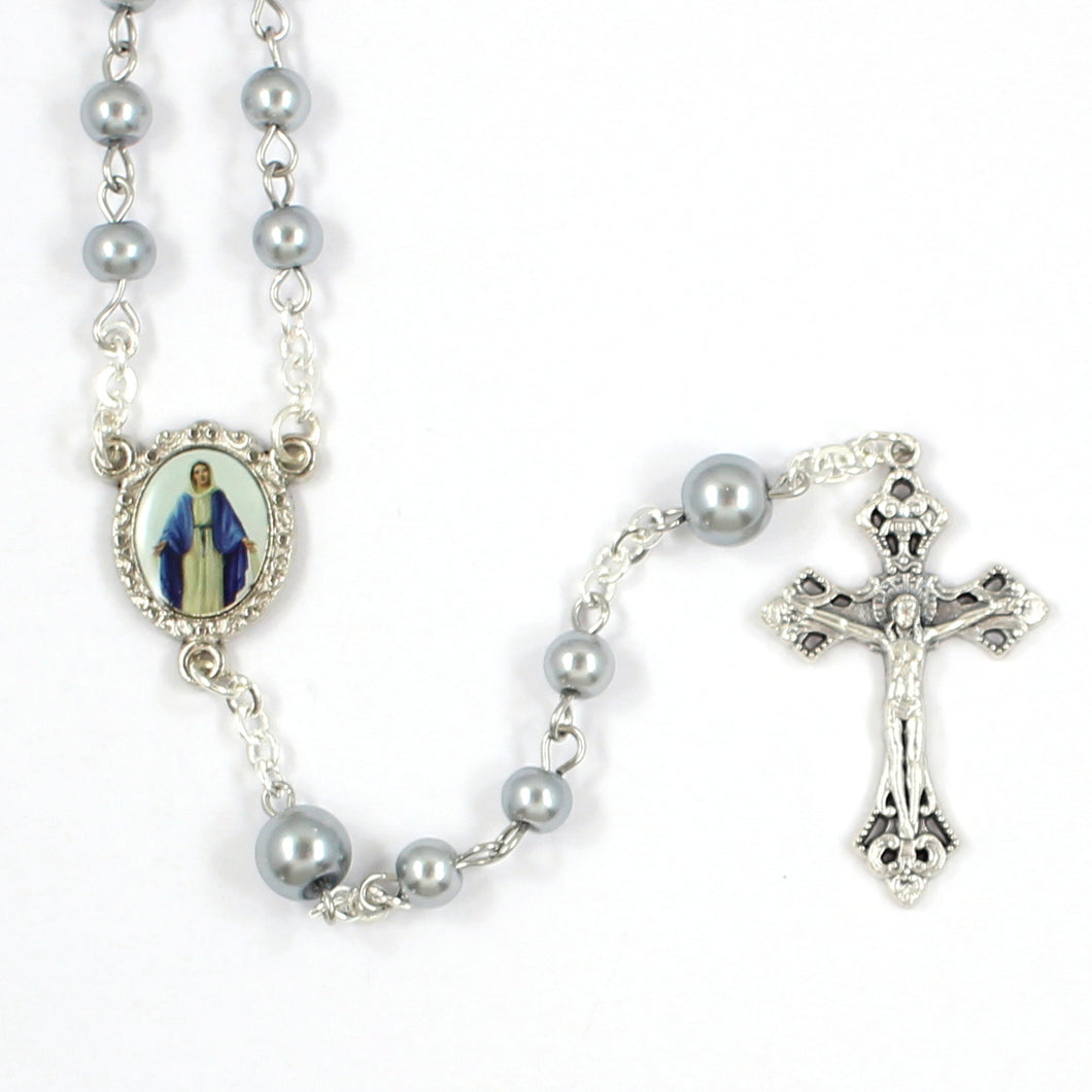 Gray Pearl Our Lady of Grace Handmade Traditional Catholic Rosary