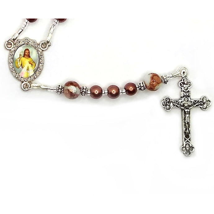 Brown Divine Mercy Strung Rosary