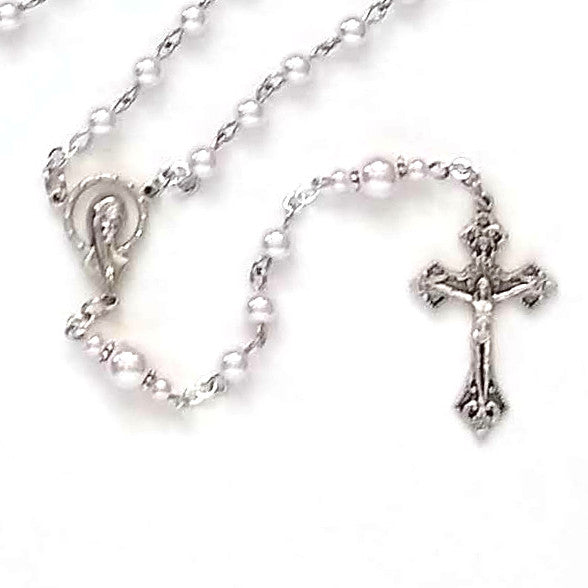 Pink Glass Pearl Handmade Traditional Catholic Rosary