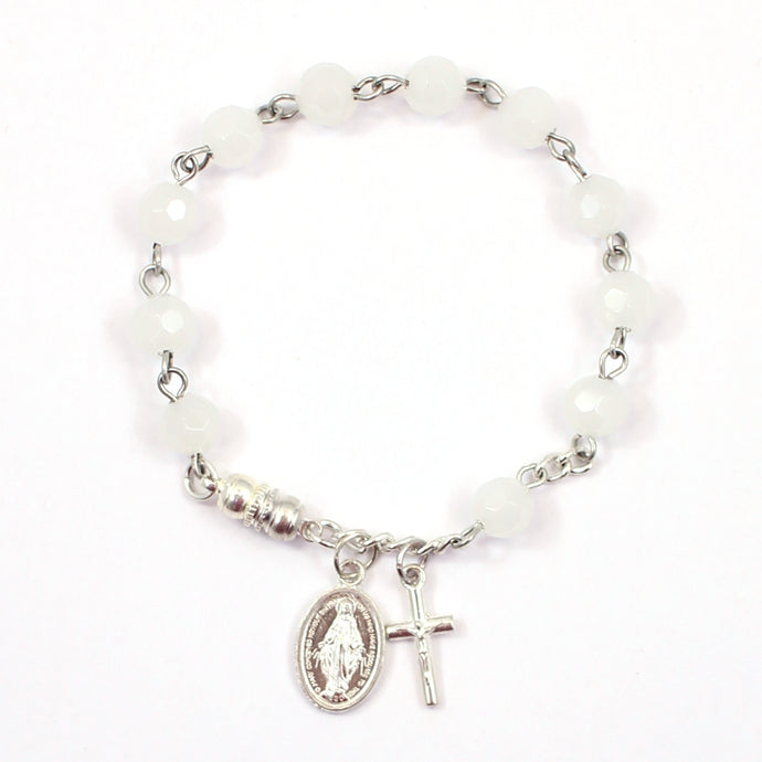 White Miraculous Medal Rosary Bracelet