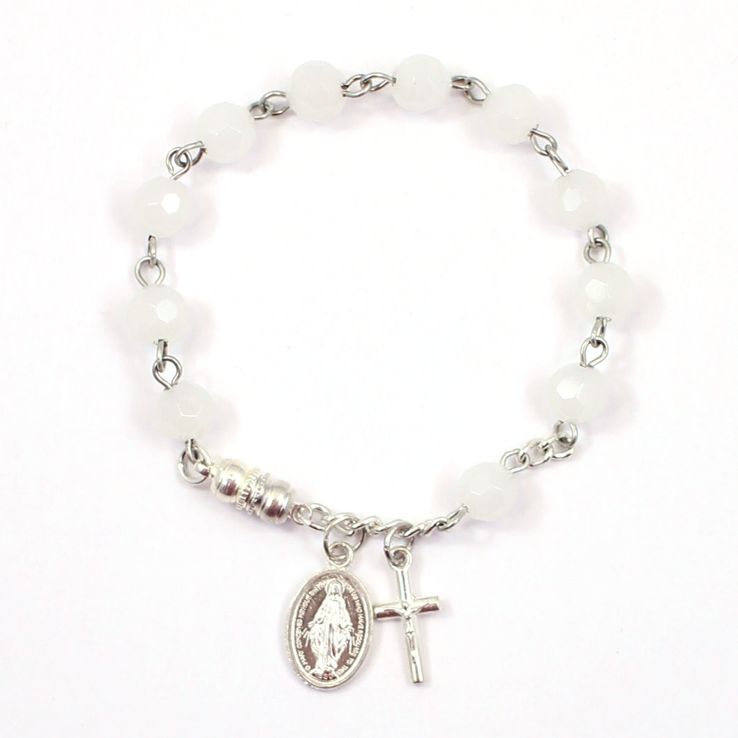 White Miraculous Medal Rosary Bracelet