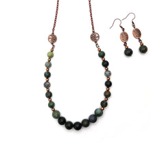 Load image into Gallery viewer, Green Fancy Jasper Gemstone and Copper Necklace and Earring Set