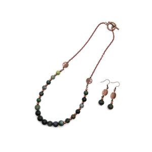 Green Fancy Jasper Gemstone and Copper Necklace and Earring Set