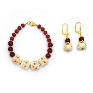 Maroon Floral Bracelet and Earring Set