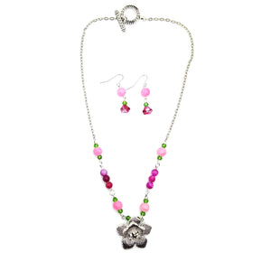 Fucshia Agate Floral Necklace and Earring Set