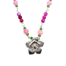 Load image into Gallery viewer, Fucshia Agate Floral Necklace and Earring Set